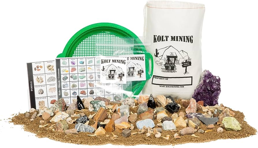 Kolt Mining Activity Dig Kit – Mother Lode Includes Fossils, Arrowheads, Shark Teeth, and Gemstones – Excavate and Learn – Great STEM/STEAM Teaching Tool – Ideal for Geology Enthusiasts Ages 6+